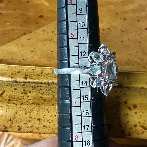 Rainbow Moonstone Pink Sapphire Sterling Silver Cocktail Ring - Picture 7 of 8